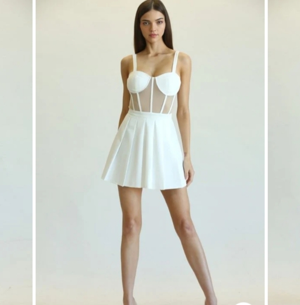 NWT BLITHE Los Angeles White Mini Corset Dress Nude Mesh Size Large